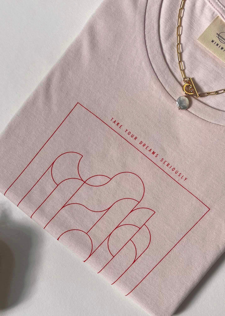 short sleeve 100% organic cotton graphic tee in candy pink