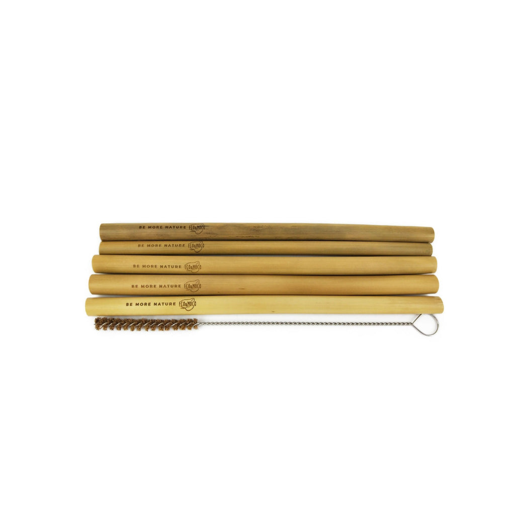 100% Eco Friendly Organic bamboo straws - Reusable Bamboo Straws set of 5 with a coconut cleaning brush