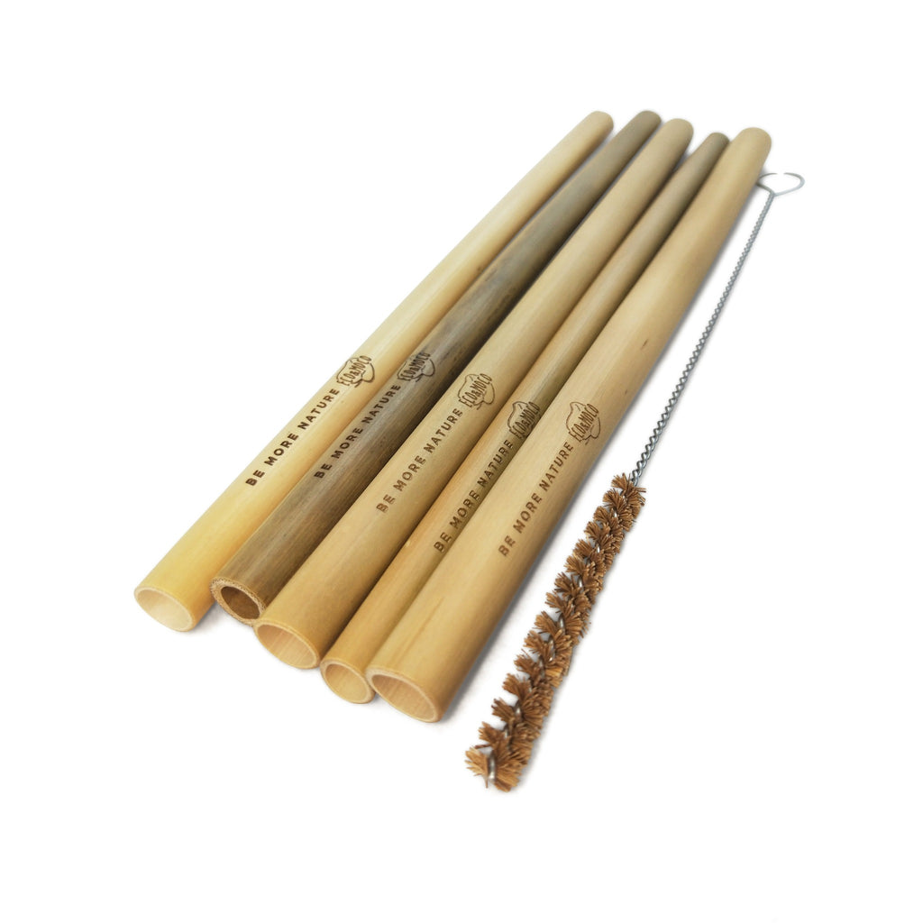 Organic bamboo straws - Reusable Bamboo Straws set of 5 with a coconut cleaning brush